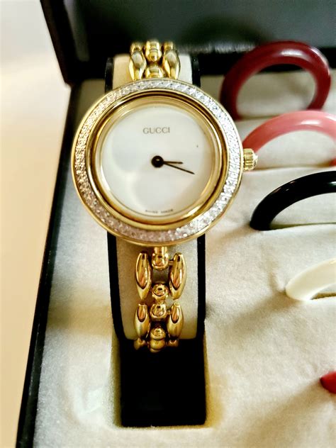 gucci 1100 gold plated bezel watch|Gucci bezel watch vintage.